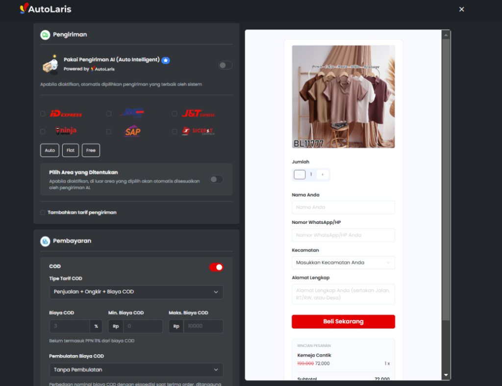 AutoLaris Custom Form Ongkir COD