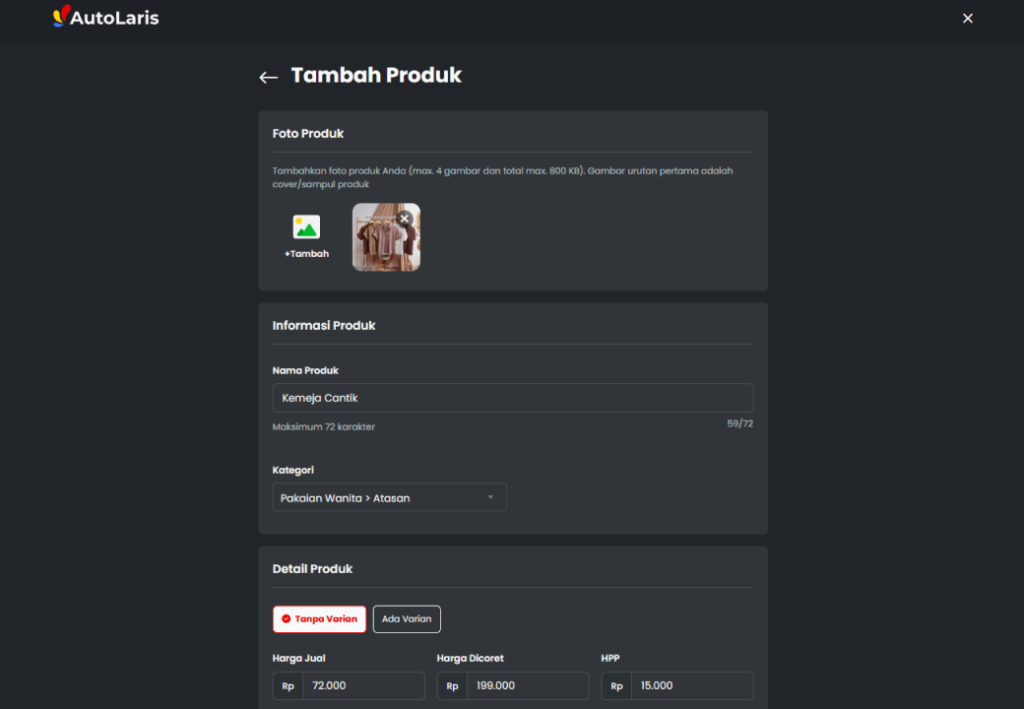 AutoLaris Tambah Produk